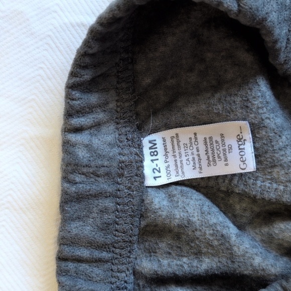 george basic gray fleece joggers pants 12-18 months baby unisex - Picture 4 of 5